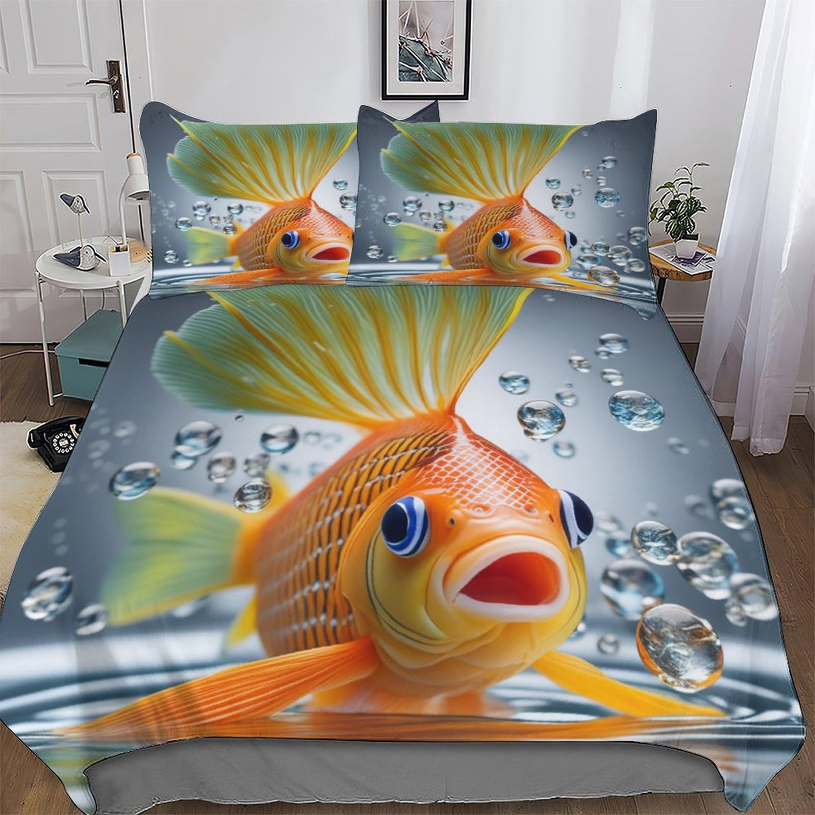 Parure de lit 3 pièces Goldpoisson avec housse de couette numérique 3D et taie d'oreiller 200x200