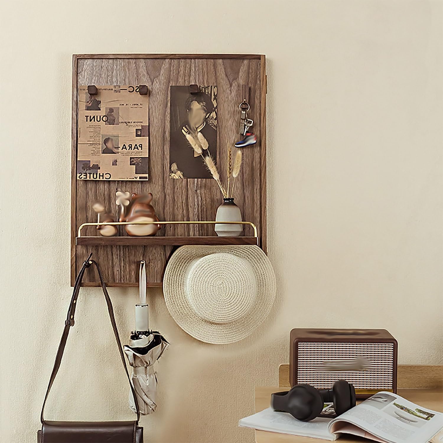 Decorative Wall Mounted Electrical Panel Cover, Elegant Electric Meter Box for Livingroom and Office, Cover with Shelf & Hooks(Horizontal width-15.7x11.8in-A)