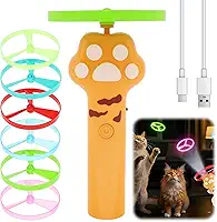 7 peças de brinquedo para buscar gatos, lançador de disco voador recarregável com 6 discos voadores, brinquedos de caça interativos para gatos, brinquedos interativos de rastreamento de gatos, hélices