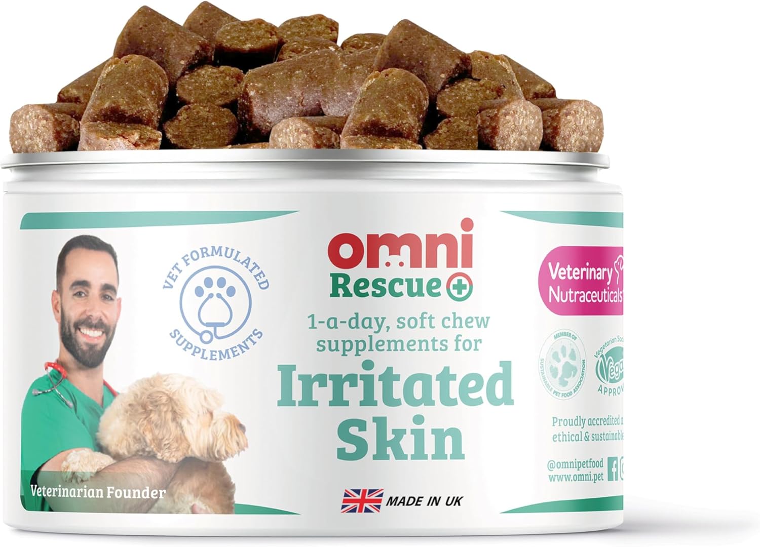 Omni Irritated Skin Relief Supplement – Dragons’ Den Winners, One-a-Day Supplements for Dogs with Algae to Help Protect and Hydrate the Skin, 30 Servings, Small 0-15 Kg