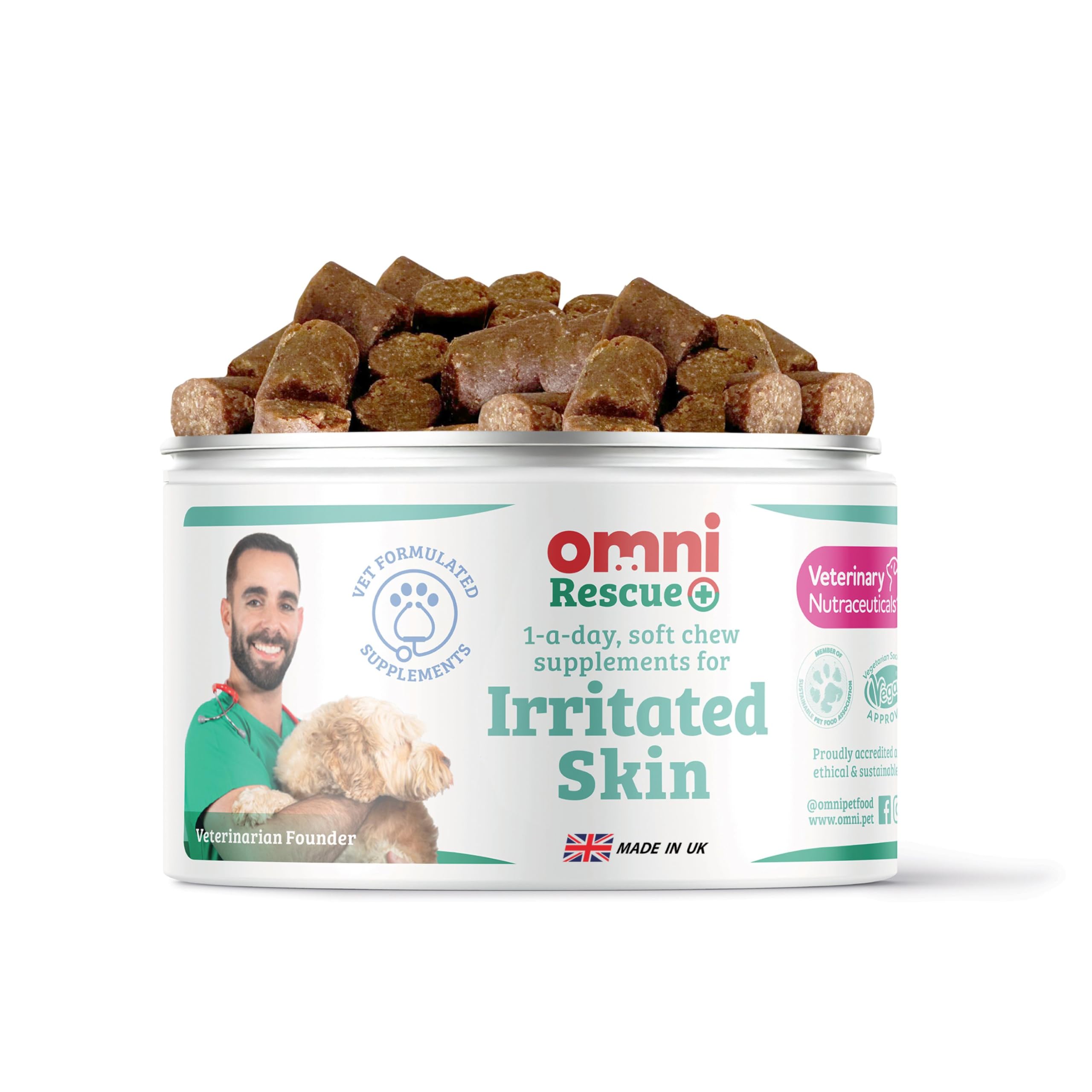 Omni Irritated Skin Relief Supplement - Dragons’ Den Winners, One-a-Day Supplements for Dogs with Algae to Help Protect and Hydrate the Skin, 30 Servings, Small 0-15 Kg