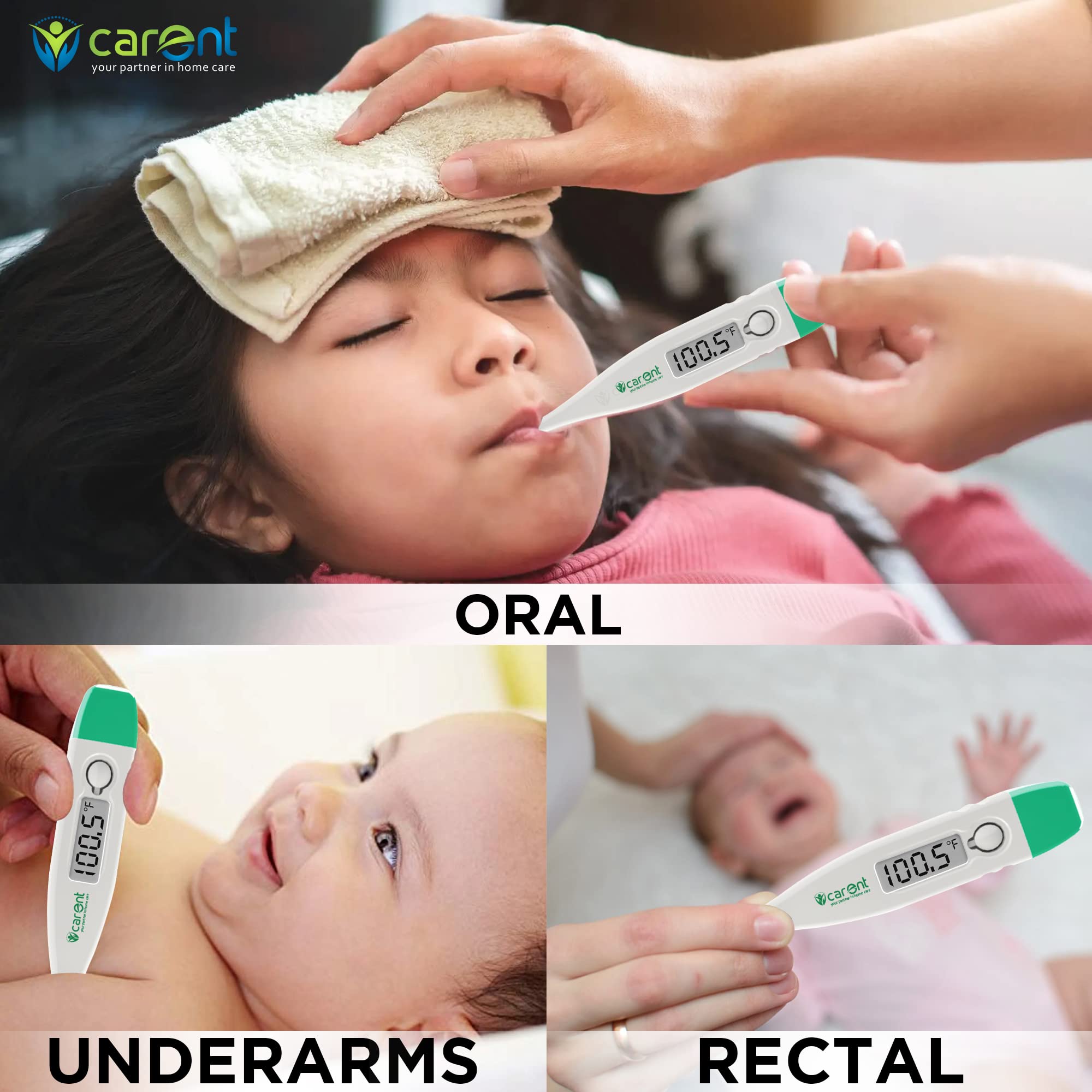 Carent DT-03 Waterproof Premium Digital Thermometer pack of 2 Body Fever Testing Machine for Kids Adults & Babies Thermometer with fever Alarm Thermometer (White and Green) - Image 5 thumbnail