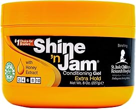 AmPro Shine-n-Jam Maximum Hold - Infused with Honey Extract to Strengthen Hair - Great for Taming Fringe, Ponytails, Soft Weaves, and Braids - Keeps Tresses Firm with Non-Greasy Shine - 8 oz