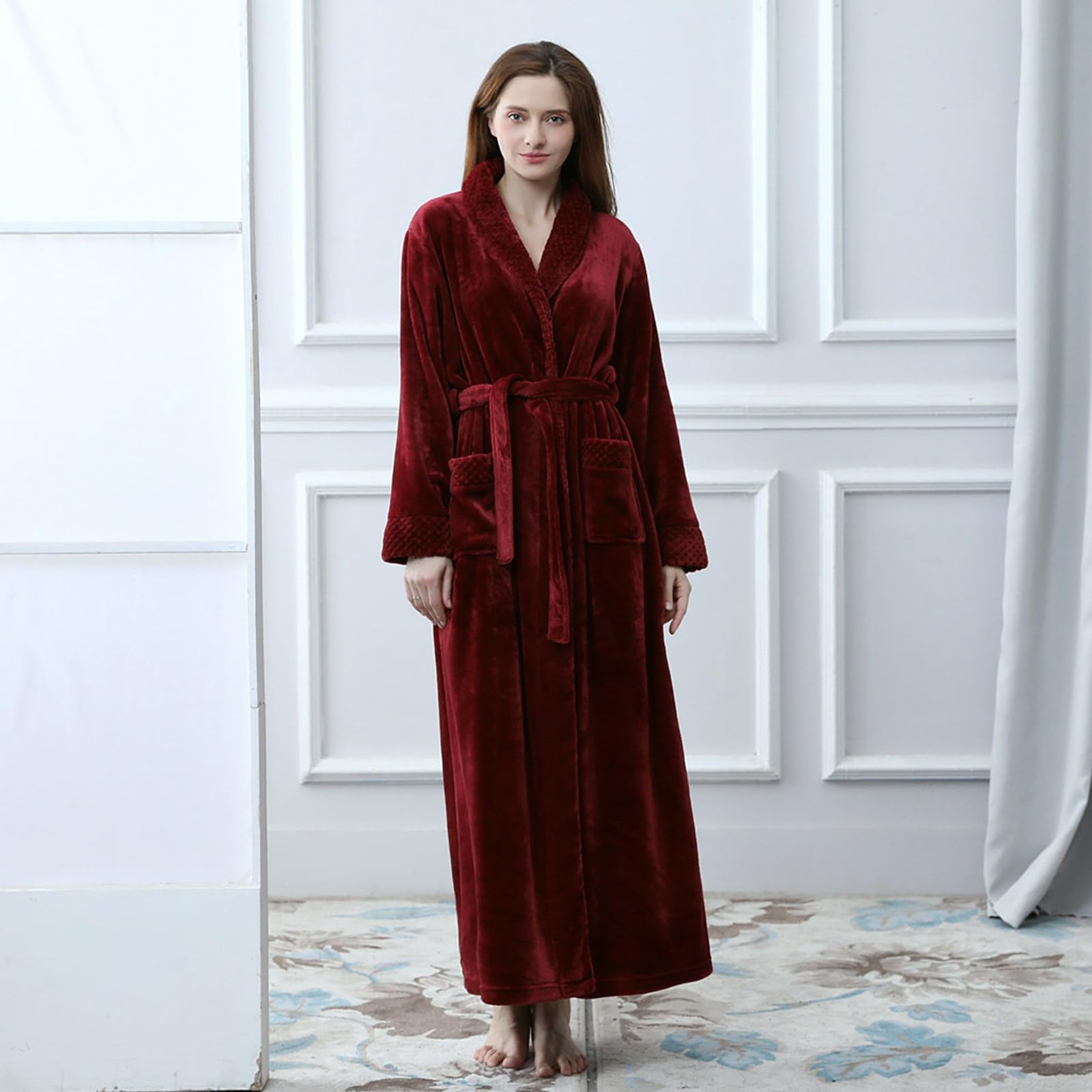 Accappatoio leggero da donna, invernale, in pile, taglie lunghe, elegante