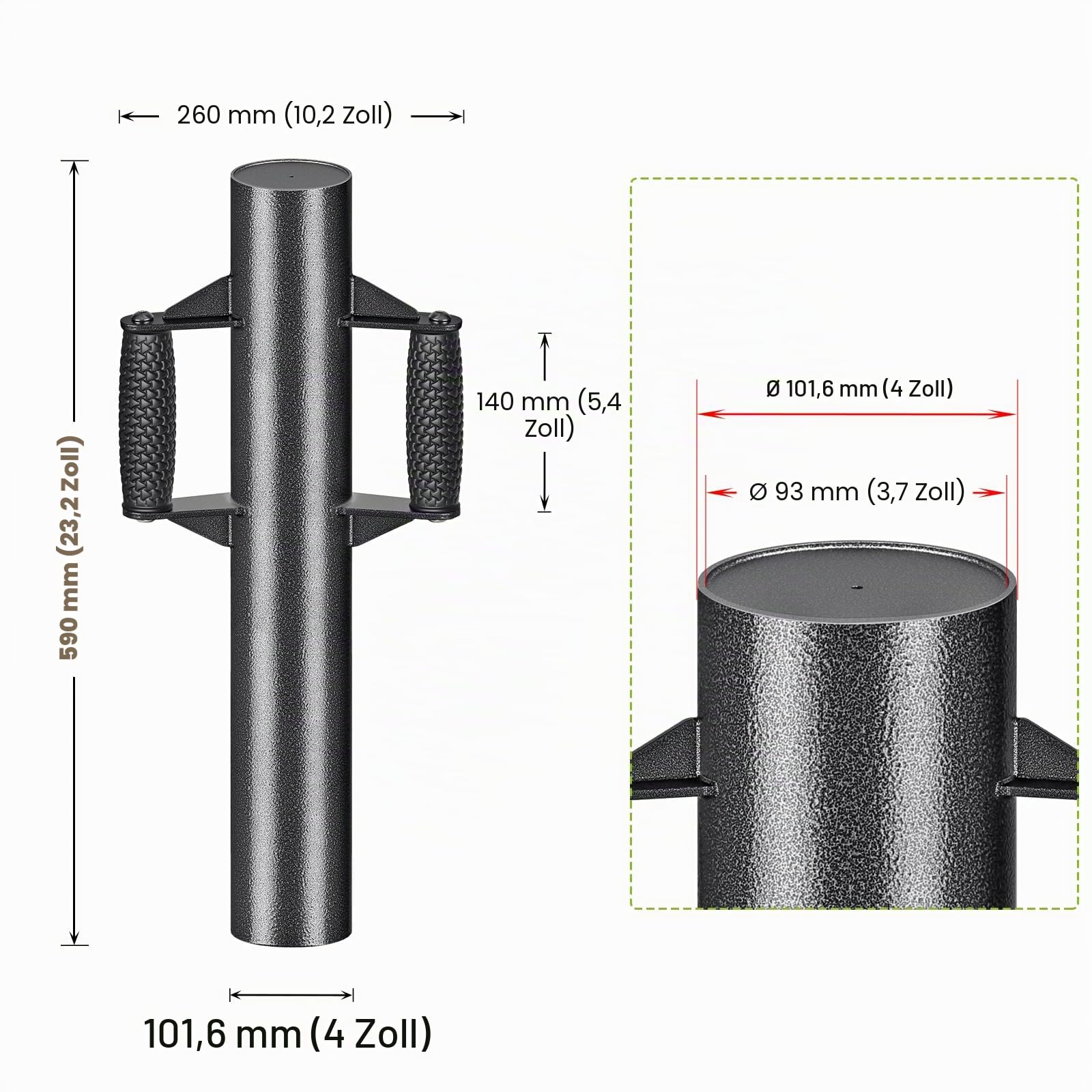 Insaga Verbesserter Pfostentreiber mit rutschfesten Griffen, T-Pfostentreiber, Hochbelastbare Stahl-Pfostenramme für Metallpfosten, T-Pfosten, U-Profile (9,4 cm Durchmesser x 58,4 cm Länge, 7,3 kg)
