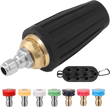 PWACCS Pressure Washer Turbo Nozzle Tips with 7 Spray Nozzles and Holder | 3600 PSI Rotating Turbo Nozzle, 3.0 GPM, Sprayer Tips Kit with Nozzle Holder, Multiple Degrees, 1/4" Quick Connect