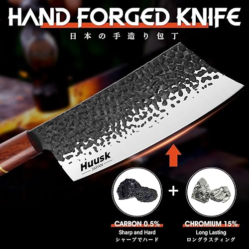 Miniatura 2 de Huusk Cuchillo japonés para cortar carne, cuchillo de chef forjado a mano de 6.7 pulgadas, cuchillos de cocina afilados de acero de alto carbono