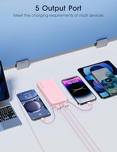 Miniatura 8 de Cargador portátil de carga súper rápida de 22.5 W con enchufe de pared, cargador de batería USB-C de 12000 mAh, 2 cables integrados, cargador de