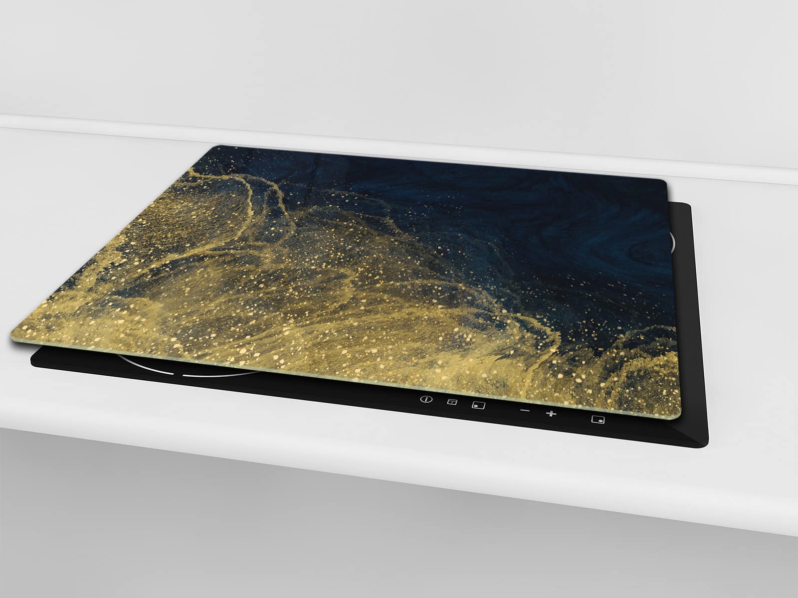 Cubre vitrocerámica y tabla de cortar de cristal templado – Superficie de vidrio templado resistente – UNA PIEZA (60 x 52 cm) o DOS PIEZAS (30 x 52 cm); D28 Onde d'oro Serie