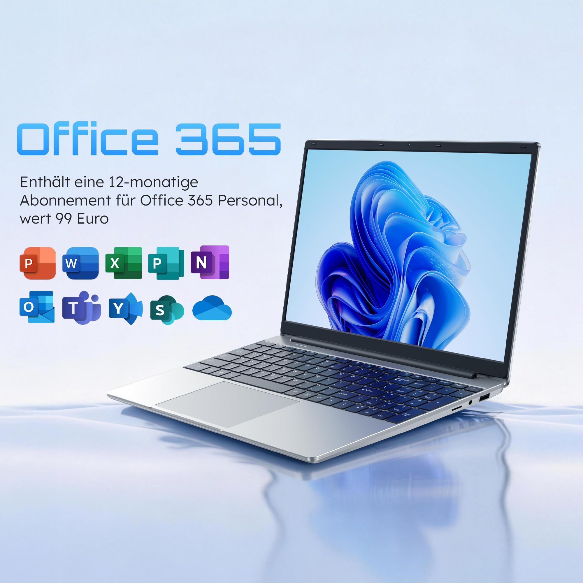 jumper Laptop 15,6 Zoll FHD Display, 12GB RAM 512GB SSD TF Erweitern 512GB, Office 365, 5205U Prozessor, Leichte Business und Studenten Notebook, 2 Stereo-Lautsprecher/Typ-C/USB 3.0/Zehnertastatur - 4