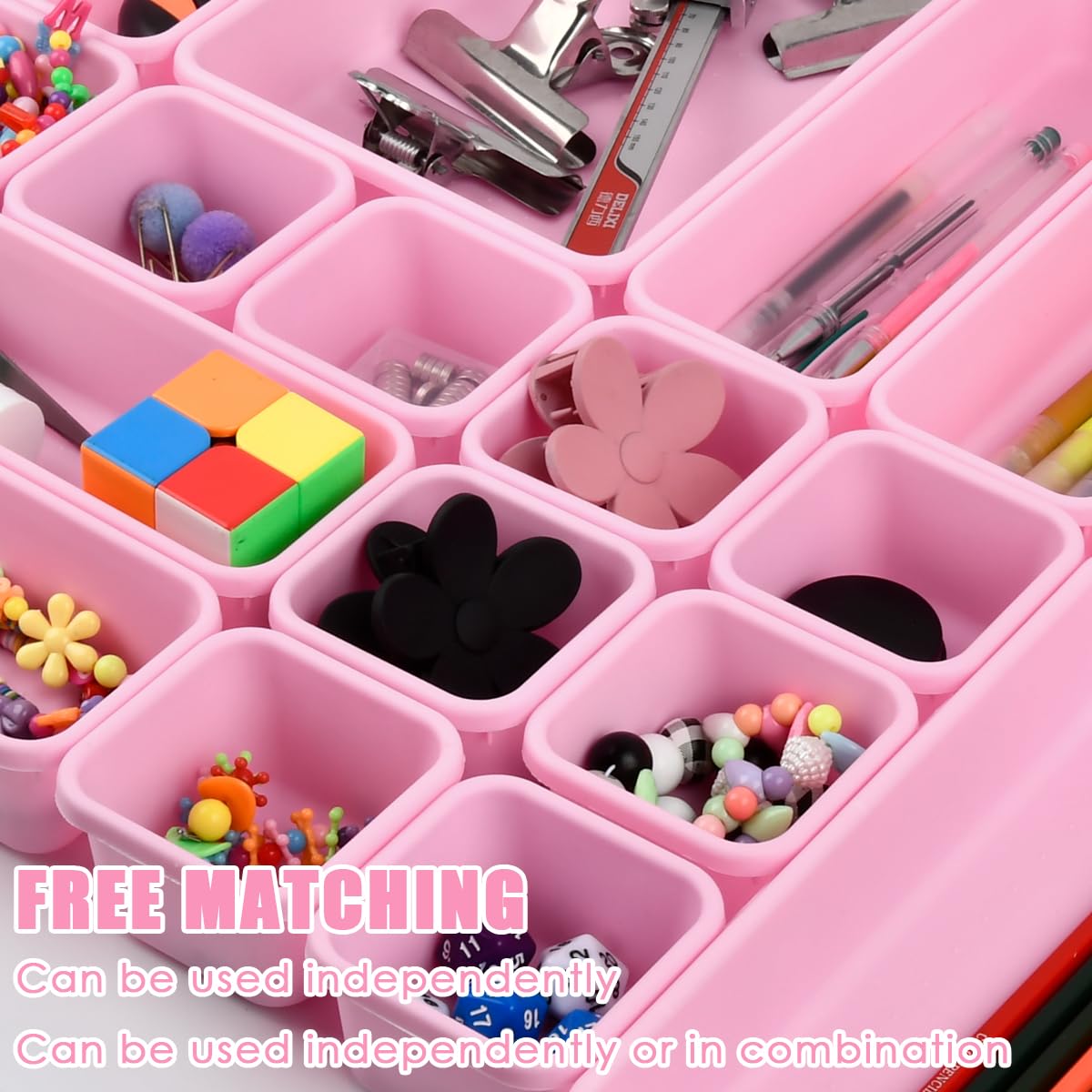 32 organizer rosa, per cassetti, organizer, organizer da toeletta, cassetti per trucco, cucina, bagno, ufficio, organizer impilabile