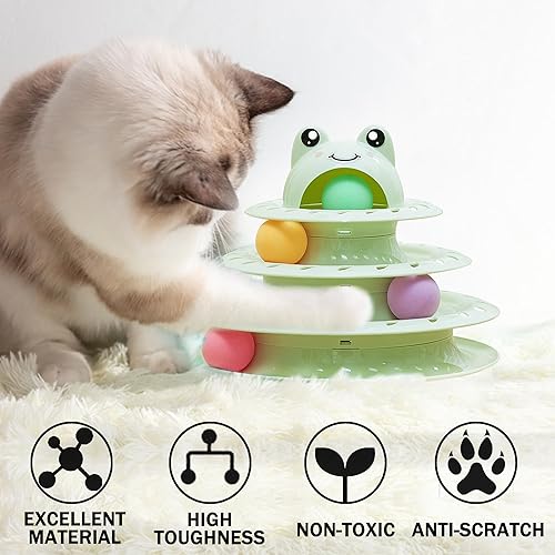 Miniatura 2 de Suhaco Juguetes interactivos para gatos de interior, juguete divertido rodillo de 4 niveles para gatos, juguetes de pelota con 4 bolas de colores,