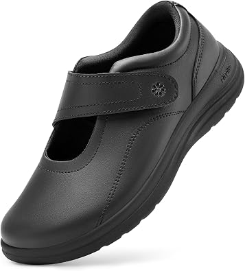 FitVille Wide Mary Jane Flats for Women Orthopedic Diabetic Dress Shoes Lightweight Vegan Leather Walking Shoes with Arch Support