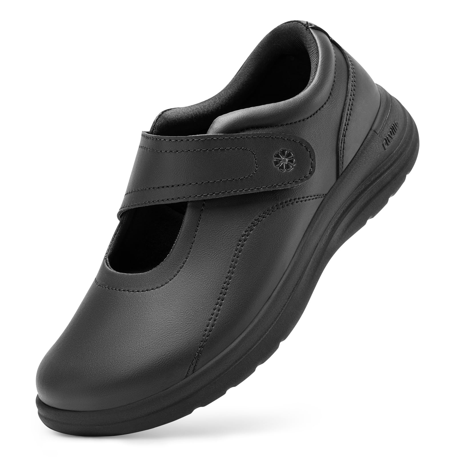 FitVille Extra Weite Seniorenschuhe mit Klettverschluss Damen Mary Jane Halbschuhe aus Mikrofaserleder Weich Leicht Freizeit Walkingschuhe Gesundheitschuhe Bequem Business Anzugschuhe für Breite Füße