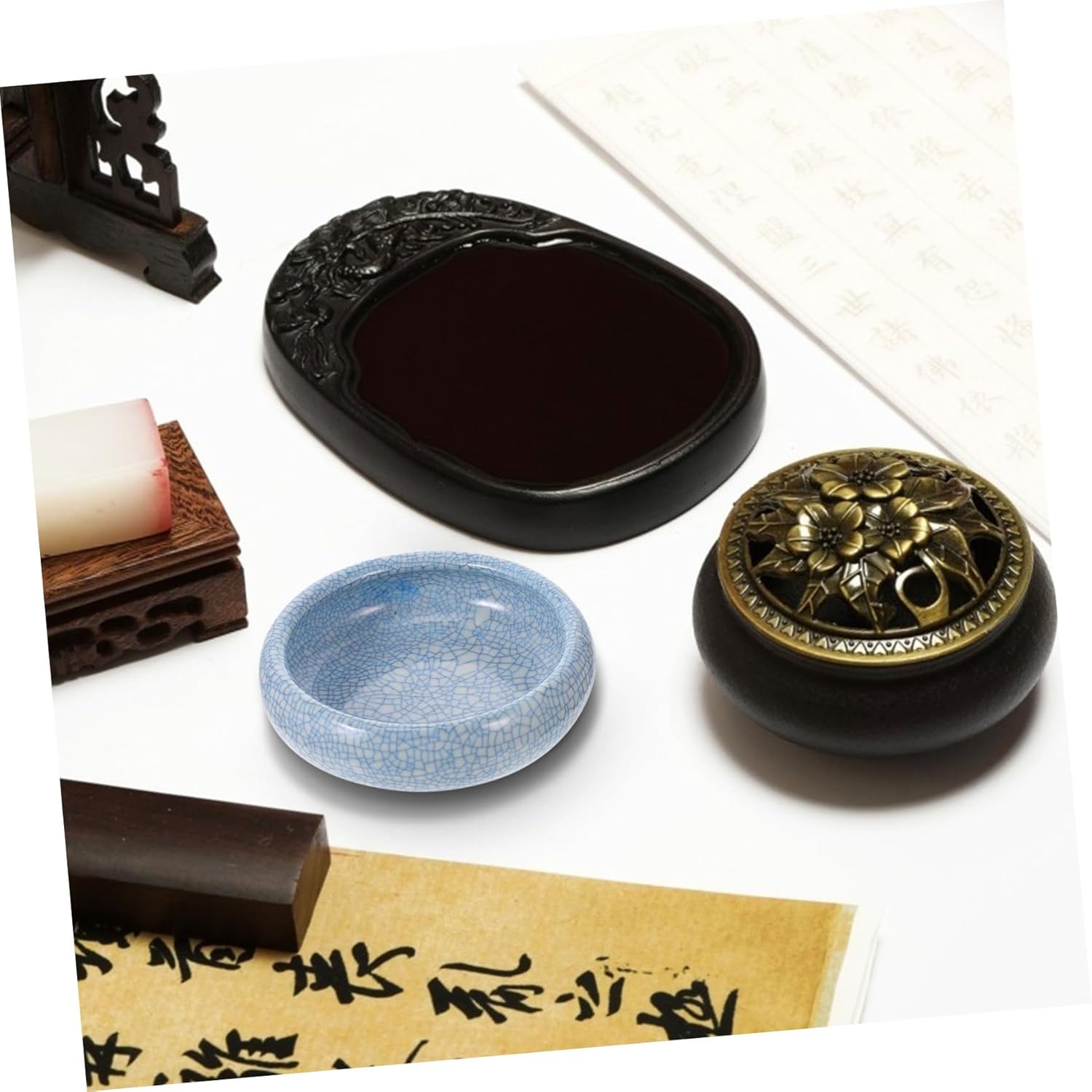 jojofuny Ceramic Ink Brush Washer Large Brush Cleaning Tool for Calligraphy and Art Ceramic Ink Tray for Home and Studio Use