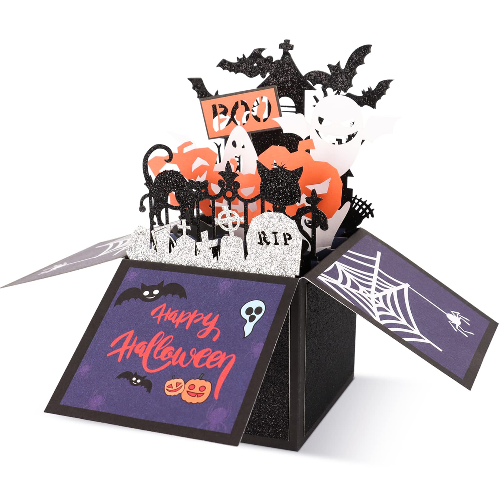 Halloween Pop-Up-Karte Mit Geist & Kürbis – 3D-Pop-Up-Effekt, Handgemacht, 15x15 Cm, Mit Umschlag