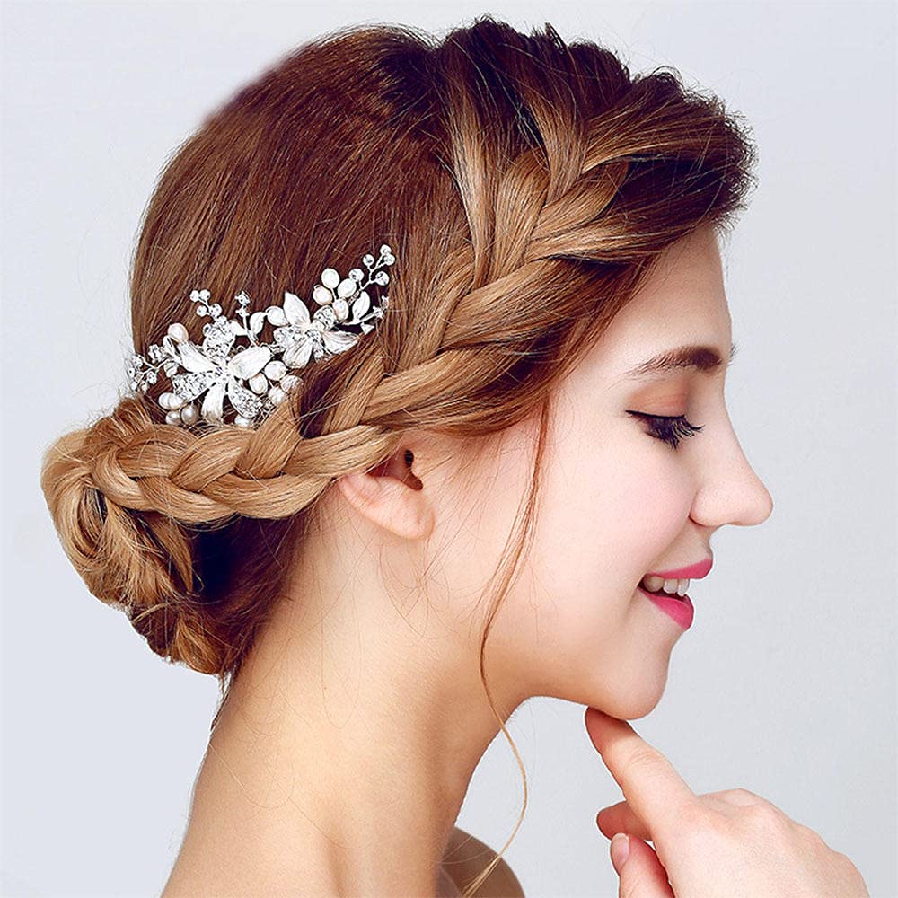 Braut-Blumen-Haarkamm, Braut-Vintage-Blumen-Haarkamm-Kopfschmuck, Legierungsperlen-Strass-Haarkamm-Schmuckzubehör, Abschlussball-Seitenkämme für Frauen und Mädchen