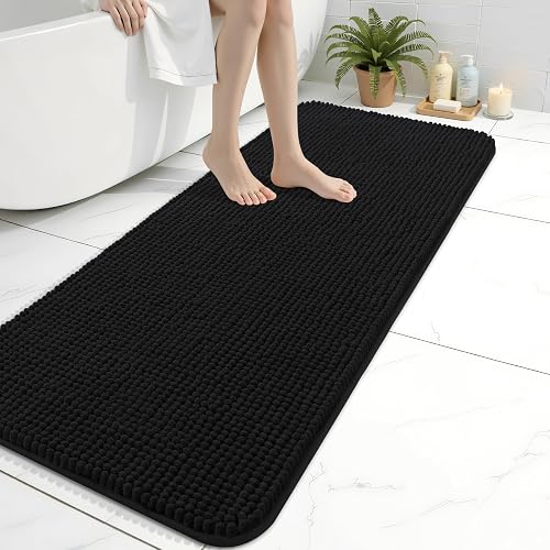 Arotive Chenille Bathroom Rugs 47x17, Soft Absorbent Bath Mat, Black