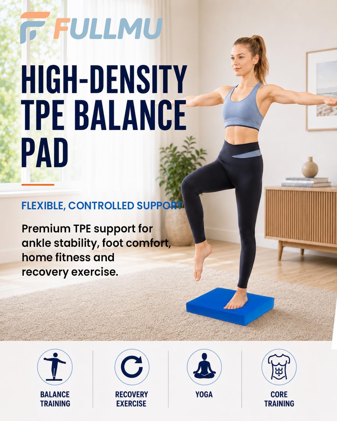 Balance Pad, High-Density TPE Foam Exercise Pad, 15.75 x 13 x 2 in, Blue
