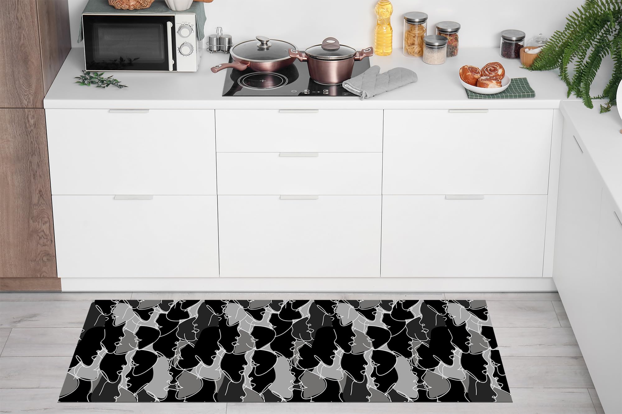 GLHOME Idee per la casa GL Home Tappeto Cucina Antiscivolo Made in Italy Passatoia Antimacchia Multiuso Corridoio Soggiorno Lavabile in Lavatrice - Face Nero - 50x300 cm