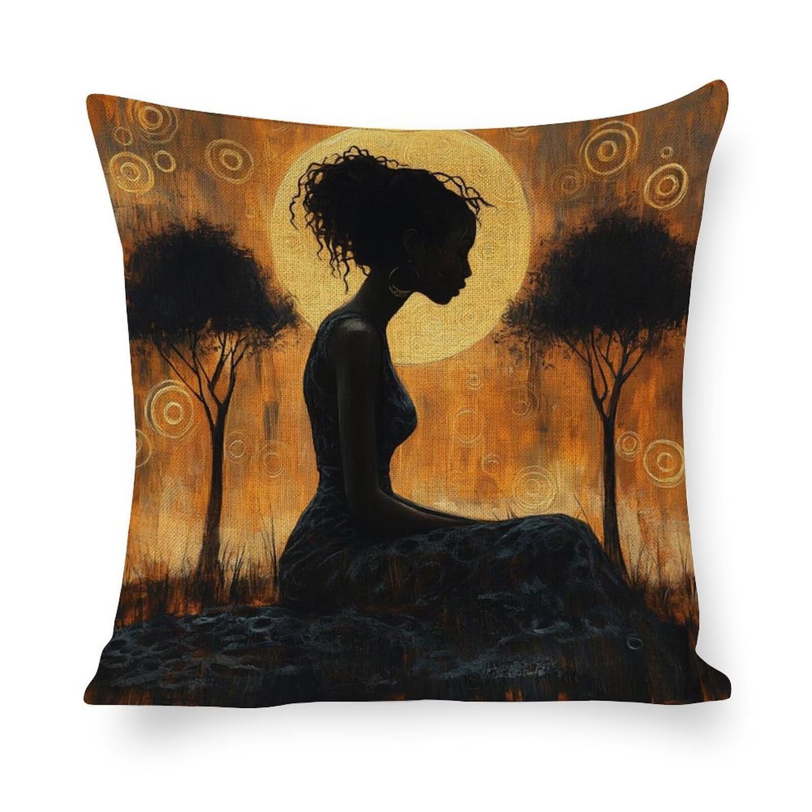 Juego de 4 Fundas de Cojín Lino 70x70 Centímetros - Diseño Mujer Africana con Cremallera, Lavable a Máquina & Anti-Arrugas - Fundas Sofá Cama Cuadradas para Salón Dormitorio Decoración Hogar Q3254