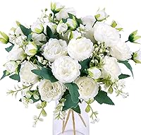 Floweroyal 2 Bunches White Silk Peony Artificial Flowers Bouquets - Lifelike Faux Peonies for Wedding, Party, Table Centerpieces & Home Decor