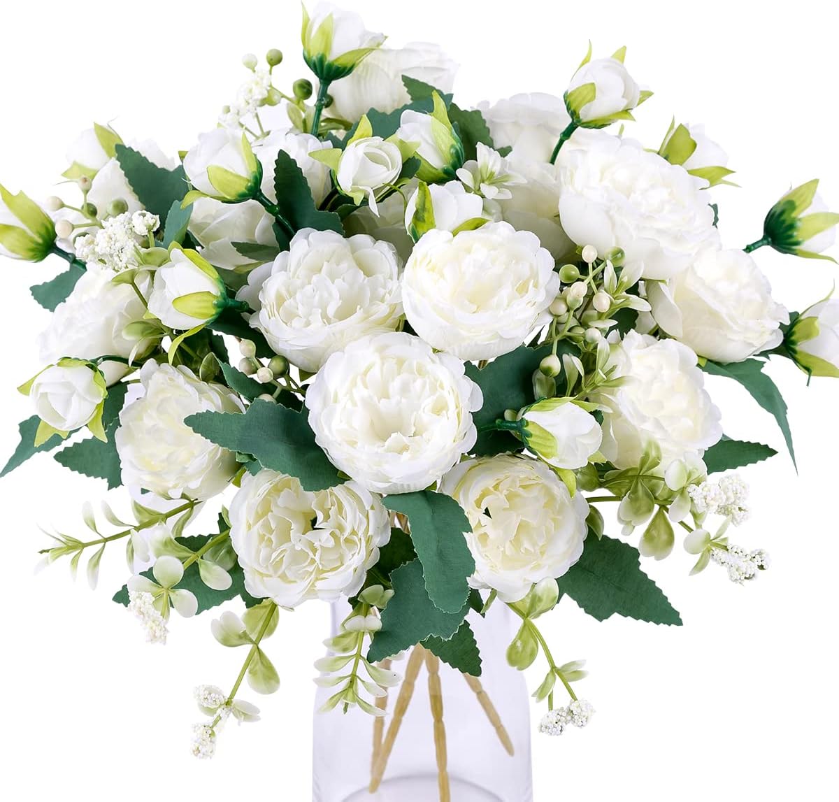 4 Bunches Peony Artificial Flowers White Flowers Silk Peonies Bouquets for Wedding Party Table Centerpieces Floral Arrangement Home Kitchen Decor