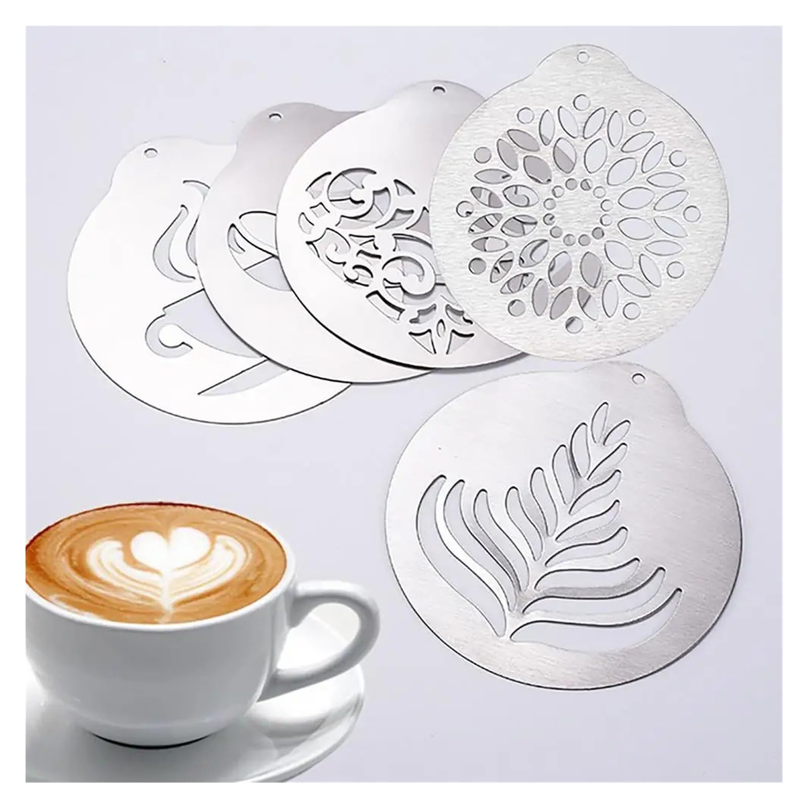 Pochoirs à café, modèle de gâteau en mousse, dessin, moule Cappuccino, outils tamis poudre, 5 pièces