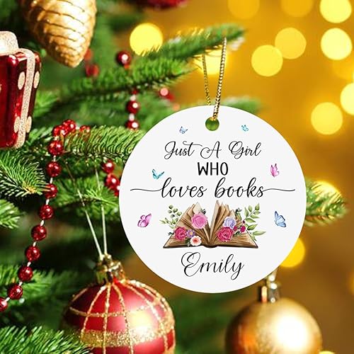 Miniatura 3 de Just A Girl Who Love Books Adorno de Navidad, personalizado para amantes de los libros, adorno de Navidad de libros, regalos de libros de flores,