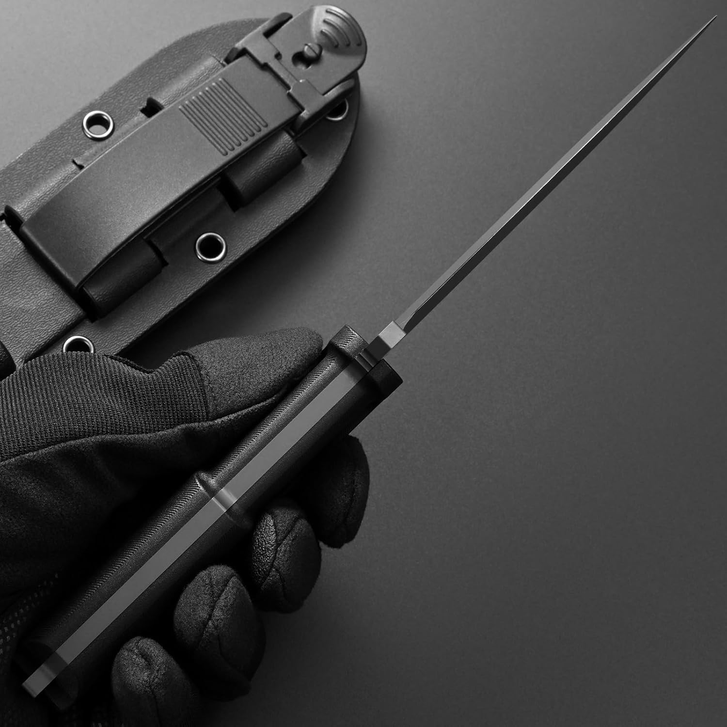 Gtkii GTK40 Fixed Blade Knife AUS-8 Steel Blade Full Tang Nylon Fiberglass Handle Compact EDC Fix Knifes for Outdoor Camping Hunting(Black)