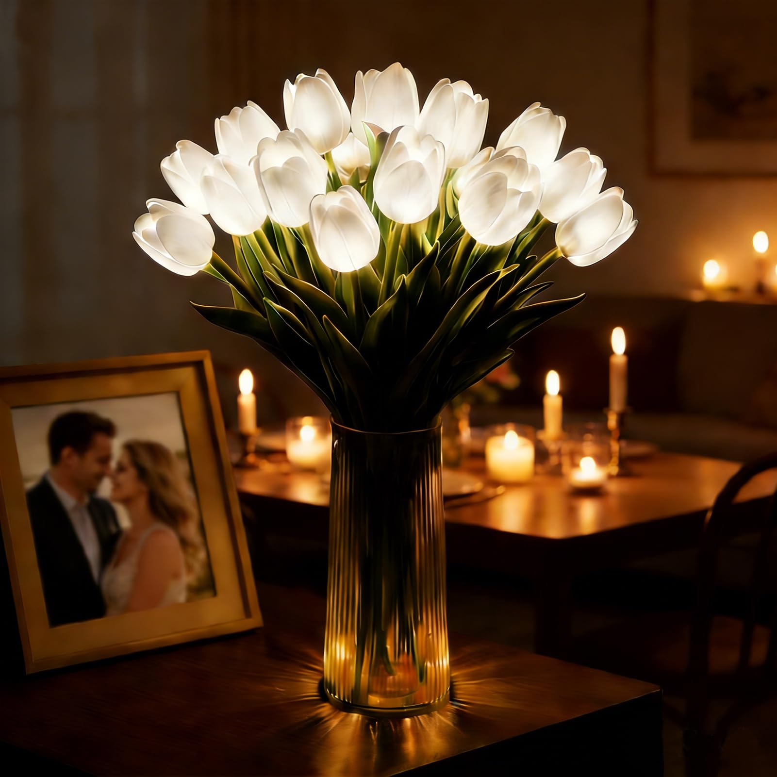 Mfyxde 2026 Radiant Romantic Tulip Light with Vase, LED Tulips Night Lamp, LED Artificial Flowers Ambient Night Lamp,for Home Decor and Wedding Anniversary,Mother's Day (10*White Flowers,with Vase)