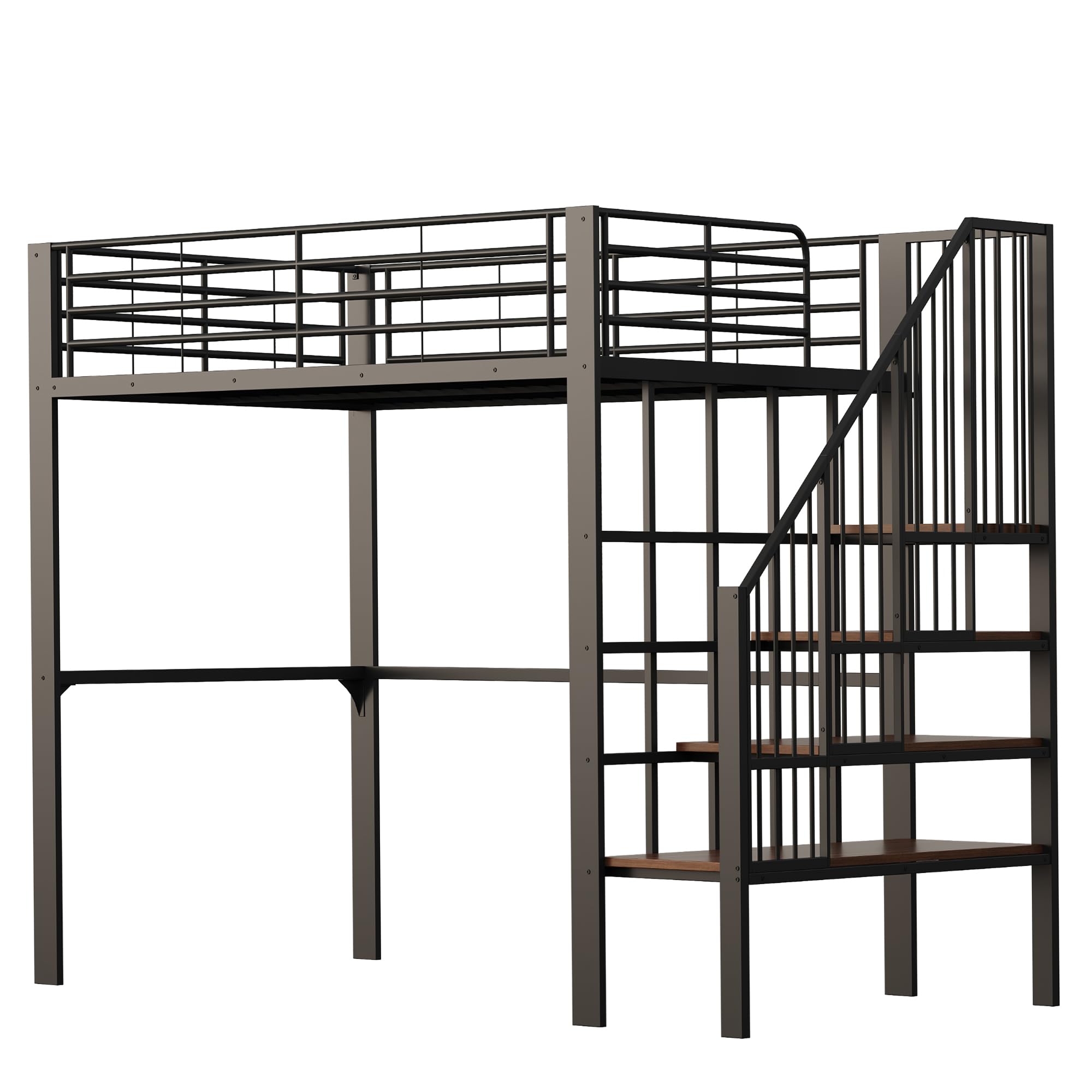 Dolamaní Letto a soppalco 140 x 200 cm per bambini e adulti, con ampio spazio di archiviazione sotto il letto e scala ideale (Nero B)