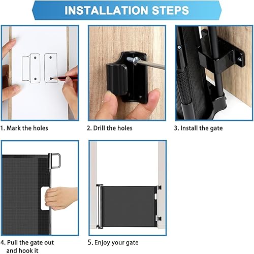Miniatura 7 de Puertas retráctiles para bebés de 56 pulgadas para puertas, puertas retráctiles para perros, puertas al aire libre para cubiertas, puerta larga para