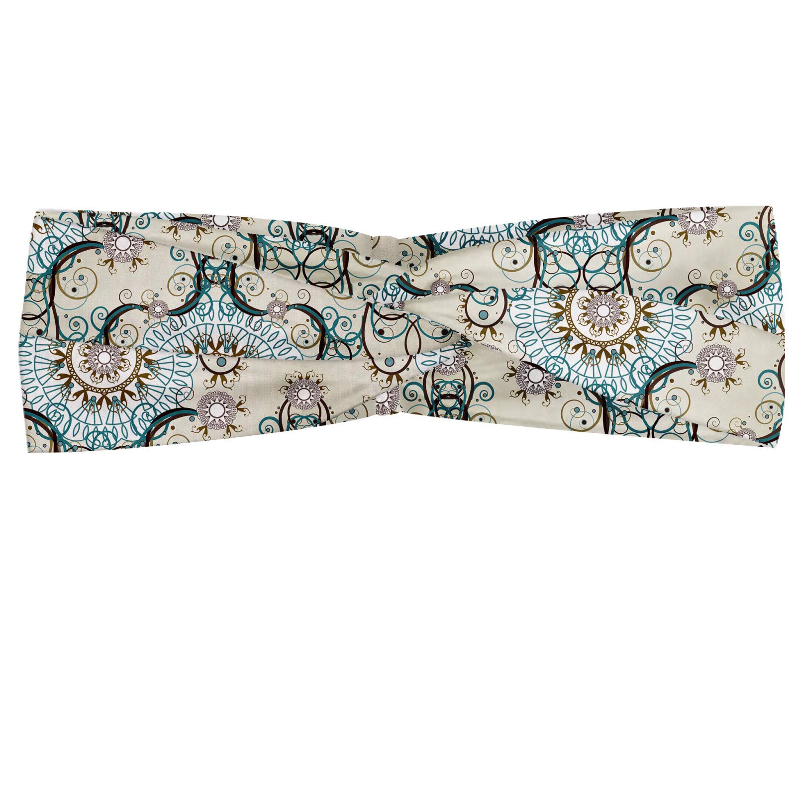 ABAKUHAUS Victorian Headband, Floral Old Fashioned Scroll with Rococo Influences Royal Revival Rich Swirls, Elastic and Soft Women's Bandana for Sports and Everyday Use, Multicolor
