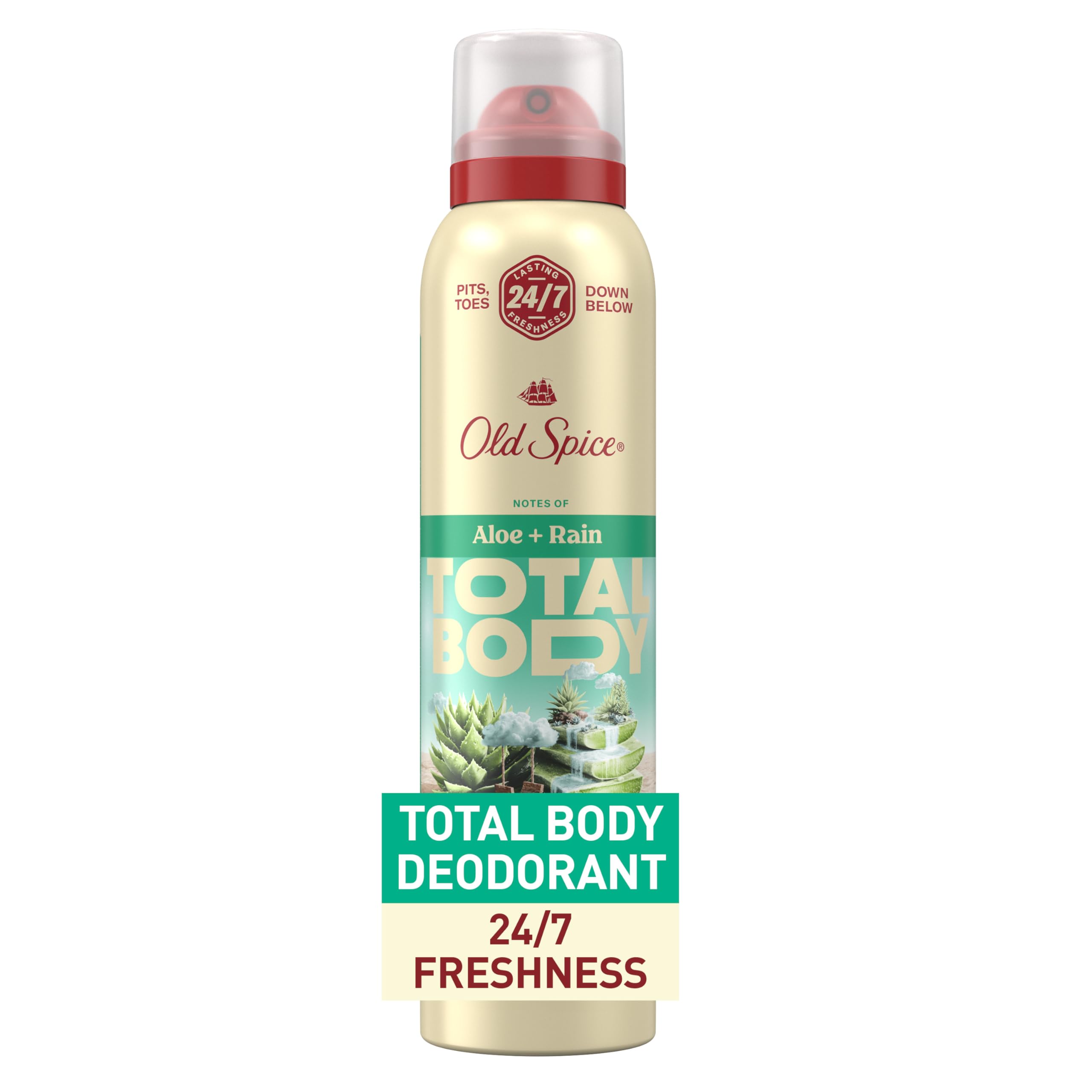 Old Spice Whole Body Deodorant Spray for Men Aluminum Free Aloe Rain Scent 24 7 Odor Protection 24
