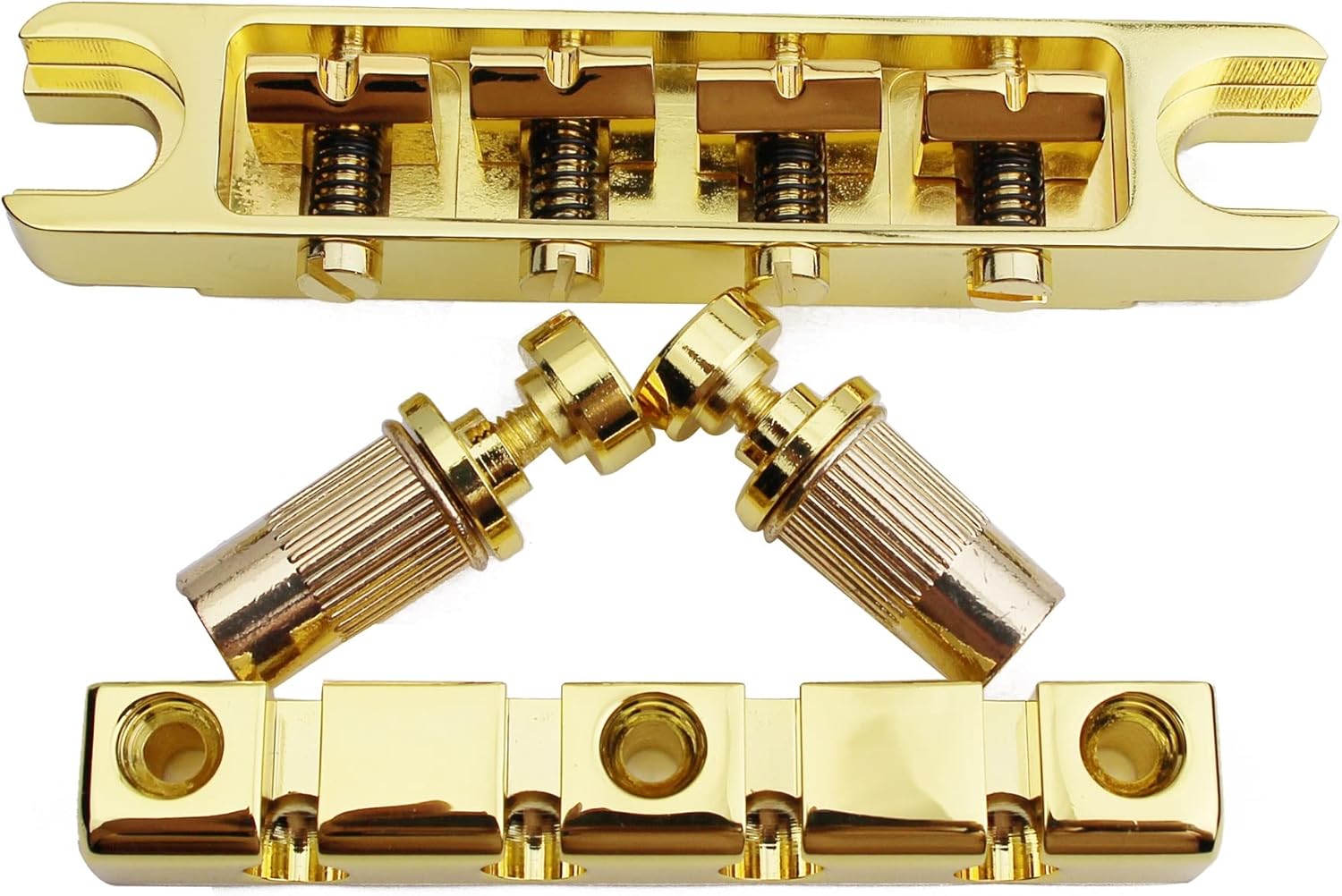 Guyker 4 String High Mass Bass Bridge with Vintage CNC Machined Steel Stop Bar Tailpiece, Chrome