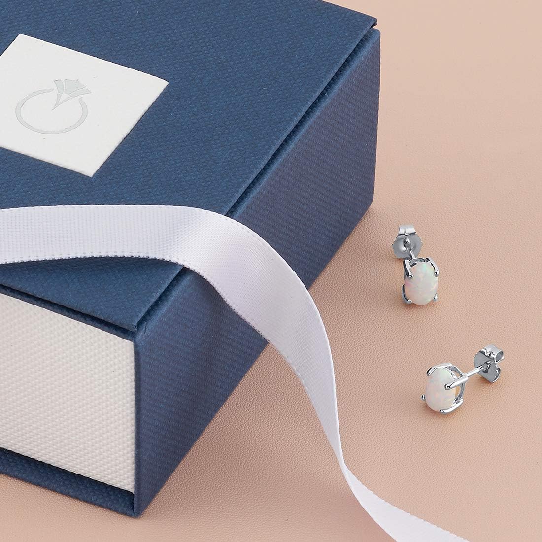 Miniatura 6 de Peora Pendientes de tuerca solitarios clásicos de oro de 14 quilates, forma ovalada, 0.276 x 0.197in en piedras preciosas auténticas o creadas,