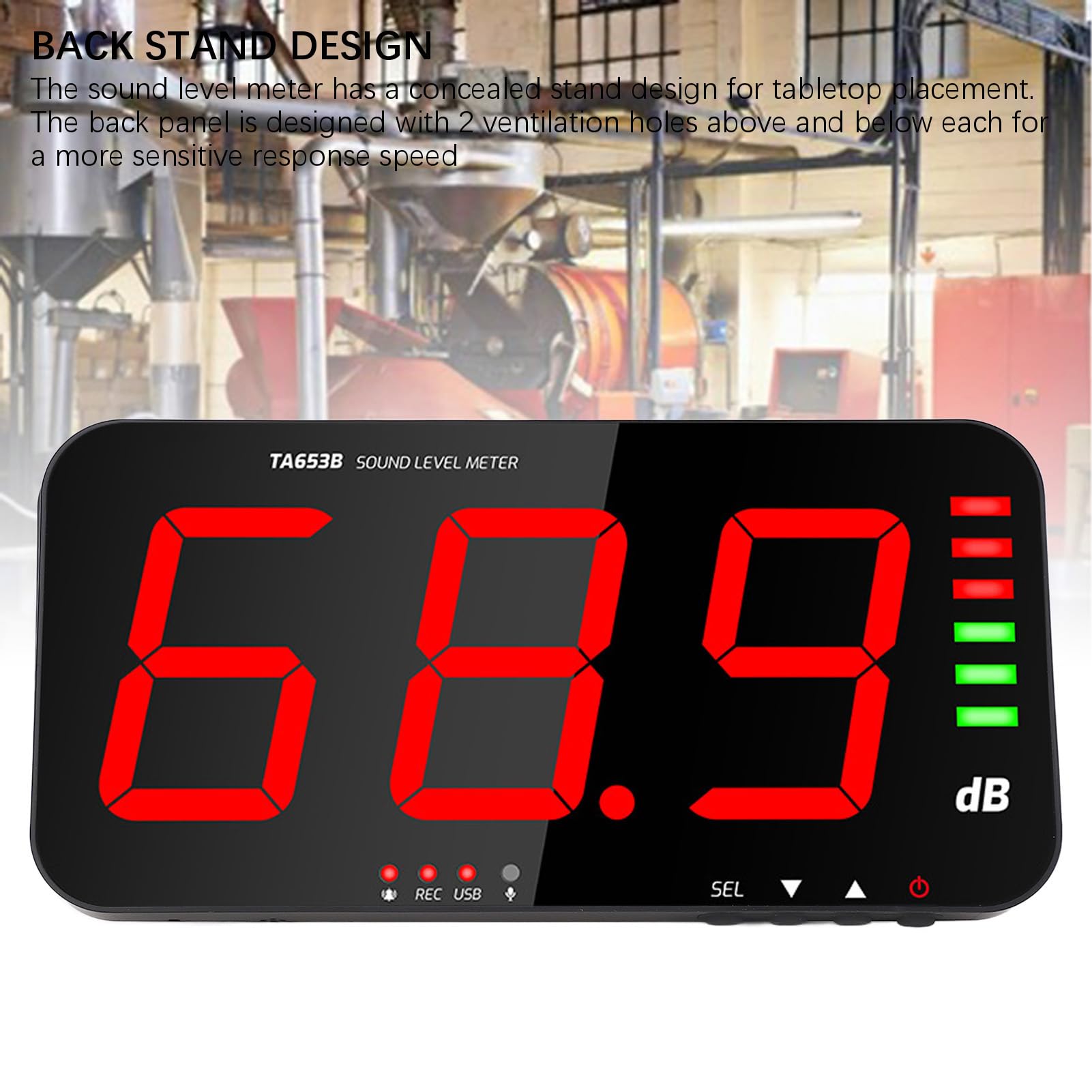 Medidor de decibelios para pantalla grande, montaje en pared, juego de medición de nivel de sonido, registrador de datos de decibelios para aula, hogar, oficina, fábrica