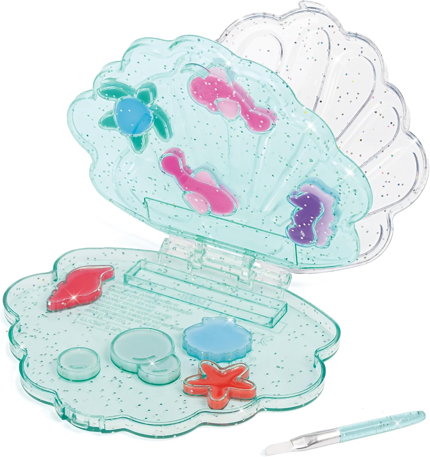 3C4G: Aquatic Treasures Lip Gloss Palette - Portable Clam-Shaped Case, 10 Fruity Strawberry-Scented Colors, Three Cheers for Girls, Kids Ages 8+