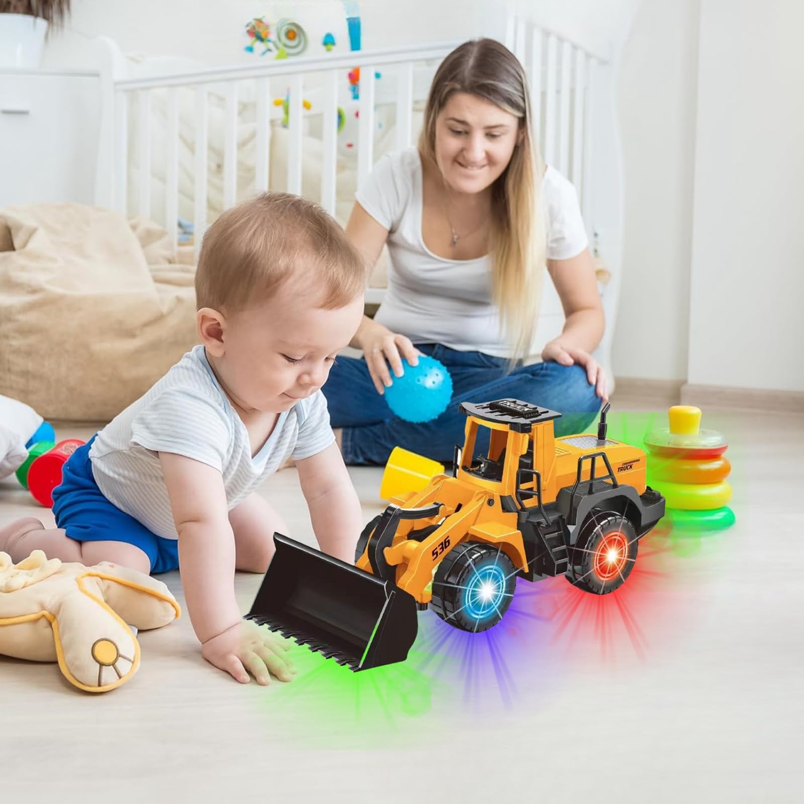 Bulldozer Jouet, marche automatique avec son et lumière véhicules de chantier, camion de chantier Bulldozer, jouet de sable minière, avec lumières et musique multiples, pour enfants de 3 à 7