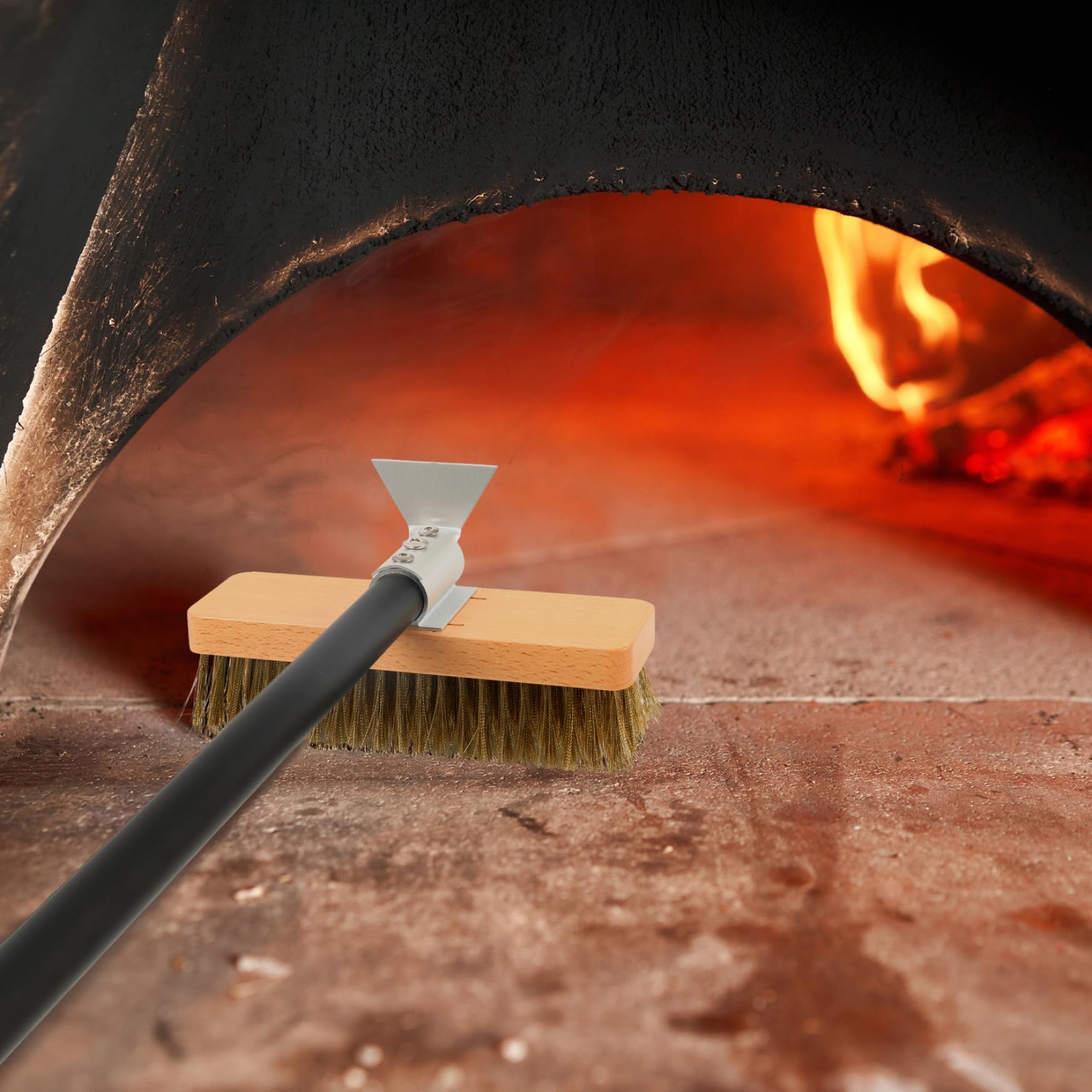 1pc Pizca de Horno de Pizza con cerdas de latón, Cepillo de Horno de Pizza 8x32 con raspador para Piedra, Cepillo de Pizza de reemplazo Lavable Desmontable para Horno de Pizza con Orificio colga.