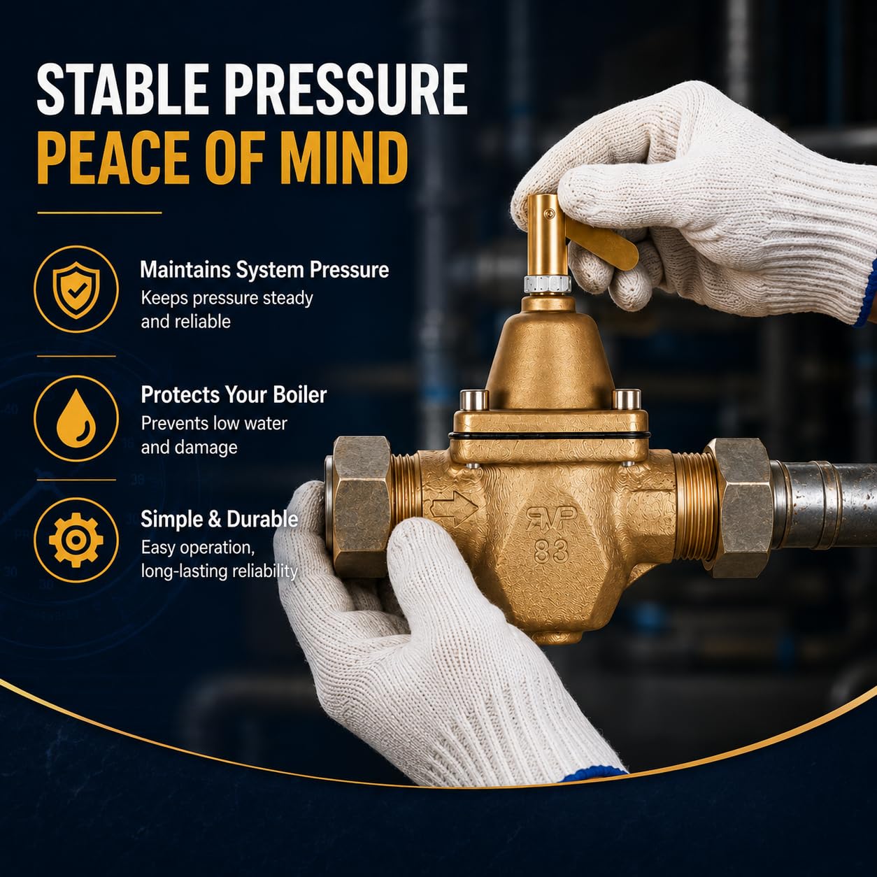 Regulador de presión de agua de alimentación de caldera de alta capacidad de bronce de 1,27 cm – Reemplazo directo para Watts 1156F, B1156F, S1156F – Ajustable 10-25 PSI – Sistemas de