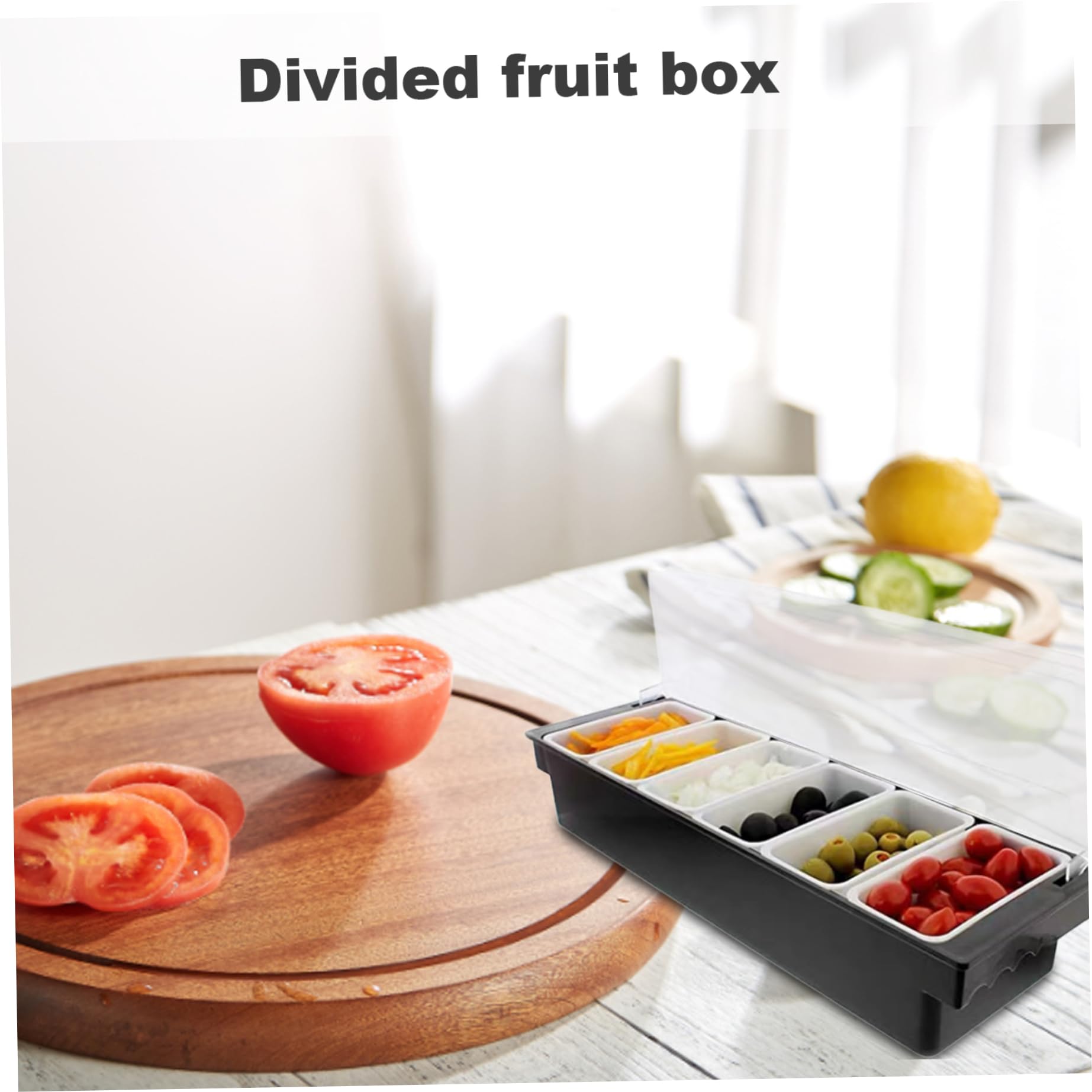 Soporte de condimentos con 6 compartimentos desmontables Ingredientes de plástico Dispensador de condimentos con tapa Estación de pizzería enfriada con hielo para el hogar para el hogar, restaurante
