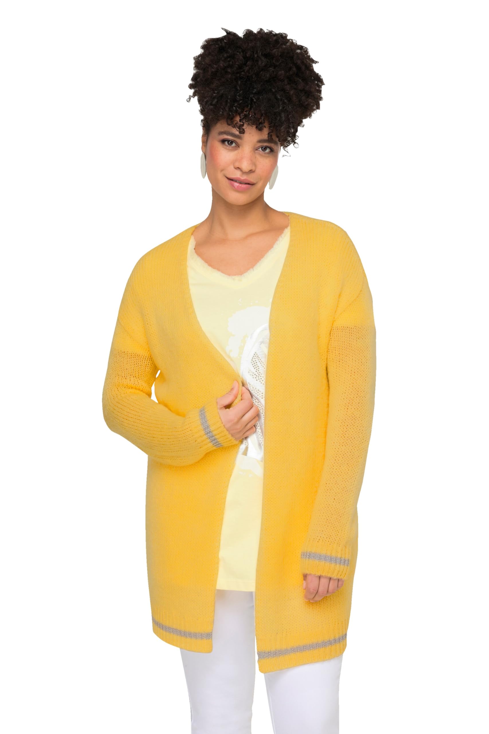 MIAMODA Damen große Größen Übergrößen Plus Size Strickjacke, Glitzer-Bündchen, offene Form, Langarm 831511