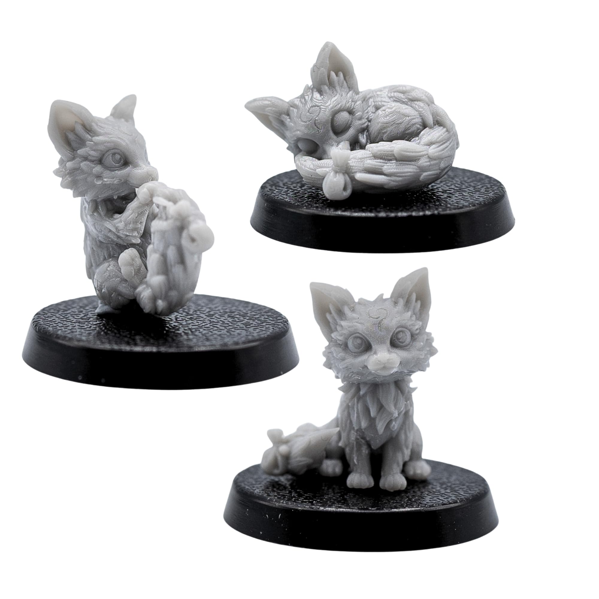 Fox Familiar Miniatures Set - 3 Fox Animal Companion Figures for Tabletop RPGs | 32mm Fantasy Creatures | DnD, Pathfinder, Wargames | Forged Path Miniatures | Grey Resin Models for Gamers