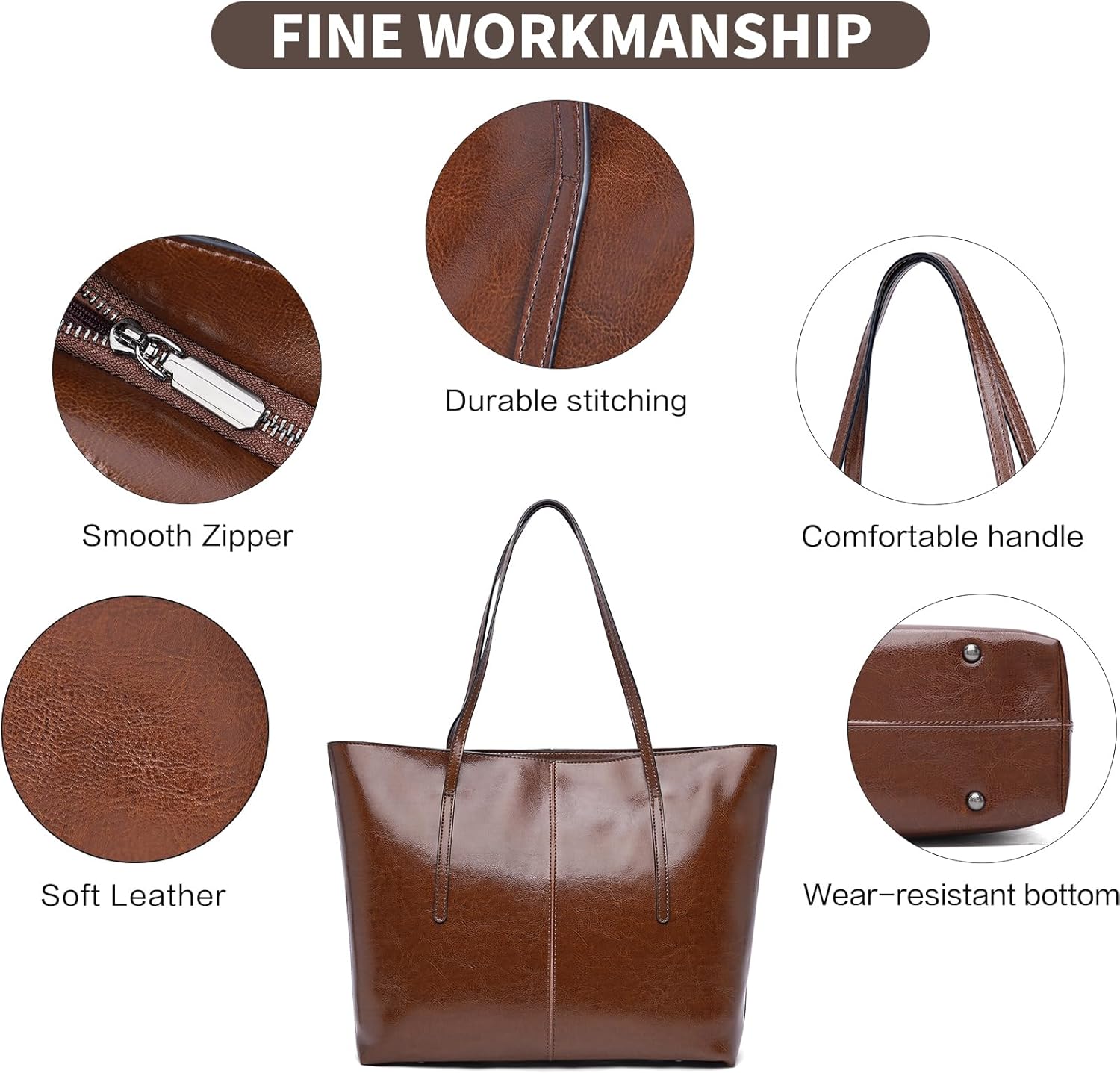 LAORENTOU Tote Bag for Women, Work Bags Genuine Leather Purses and Handbags for Women Top Handle Shoulder Bags | Laptop Bag, large capacity, Fashion Design - Image 5