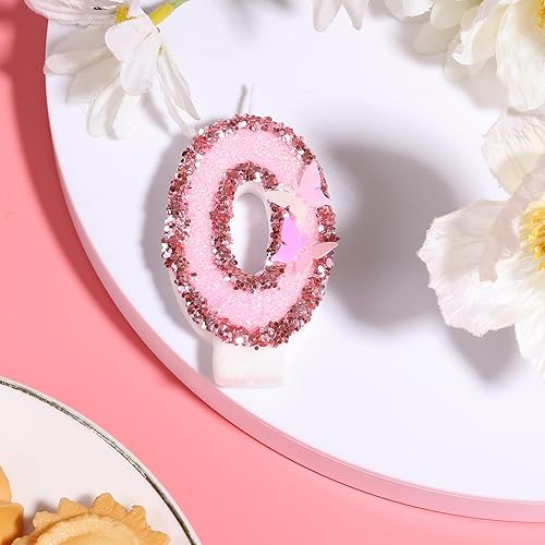 Miniatura 3 de Velas de números de cumpleaños de 2.95 pulgadas, velas de números rosa con purpurina para decoración de pastel, velas de cumpleaños de mariposa con