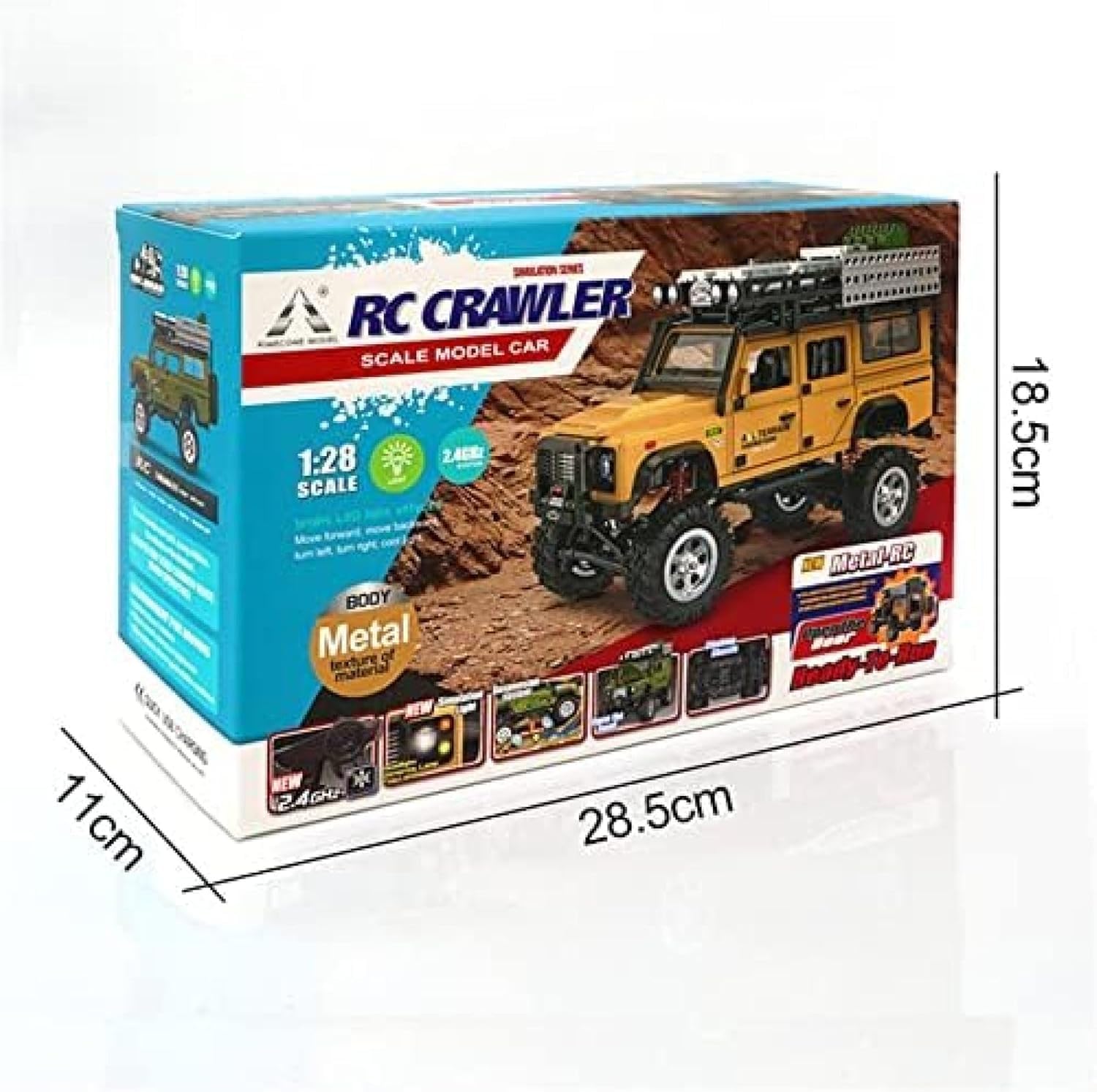 Samochód Rc 1/28 2.4g 4wd Buggy Mini Alloy Metal Wspinaczka Samochód 4x4 Model Pojazdu Terenowego Dla Dorosłych Drift Racing Truck Pilot Rc Rock Crawler Rock Toy Cars, Yellow, 2battery packs