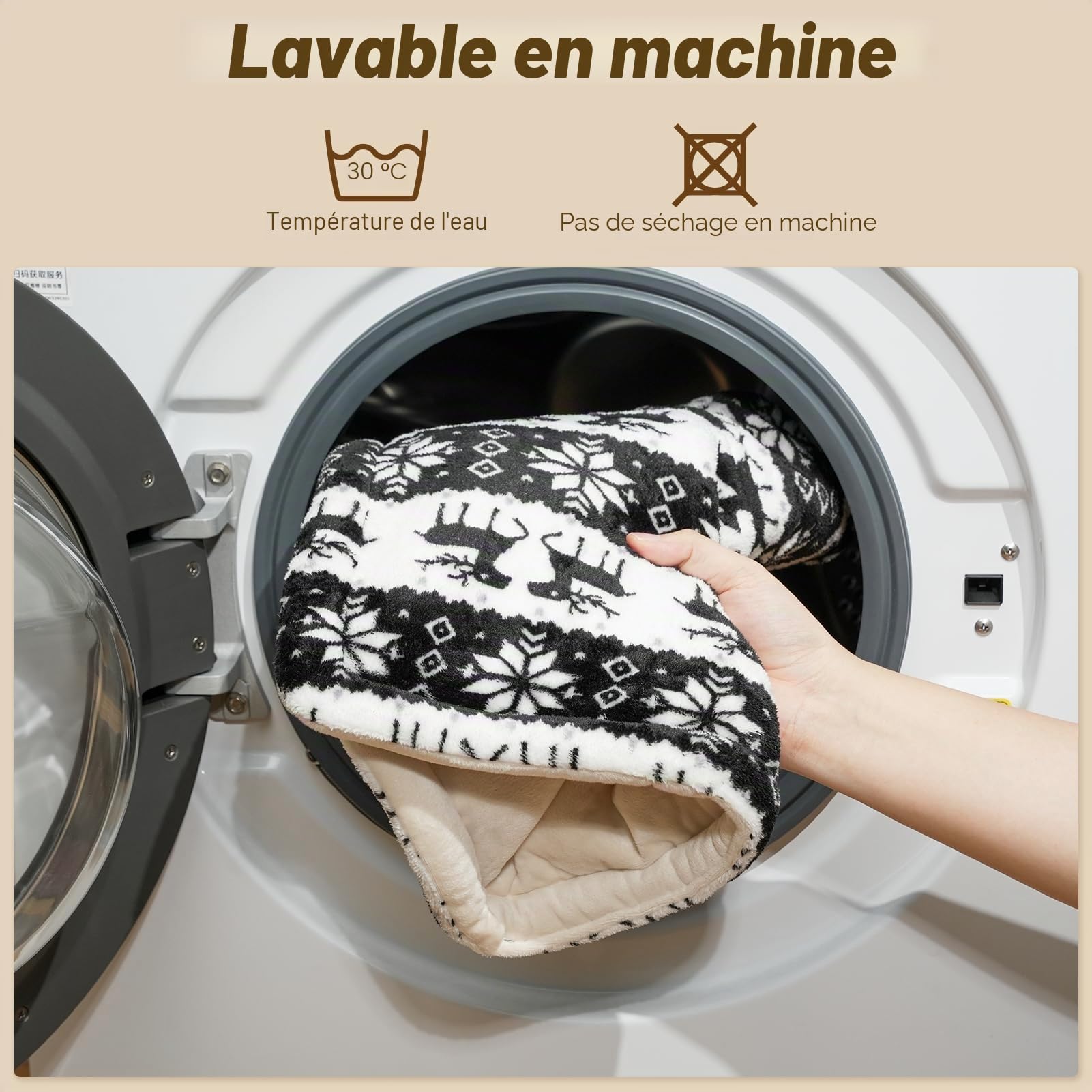 DEWEL coussin chauffant épaule et nuque 58x42cm - coussin cervical chauffant électrique en flanelle, 6 niveaux de température et lavable en machine - cadeau de noël avec motif renne noir et blanc