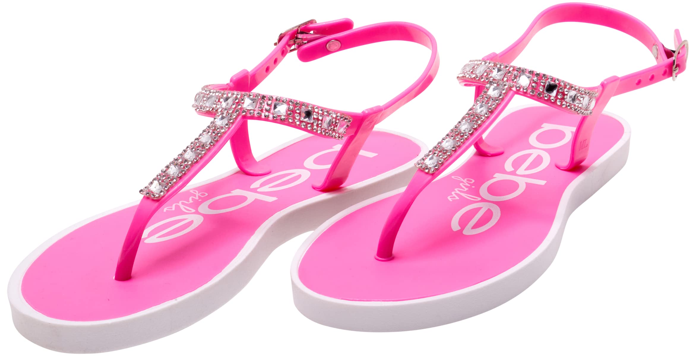 bebe Girls Sandals - 1 Pack or 2 Pack Open Toe Summer Dress Flat Thong Girls T Strap Sandals with Ankle Strap for Little Kids